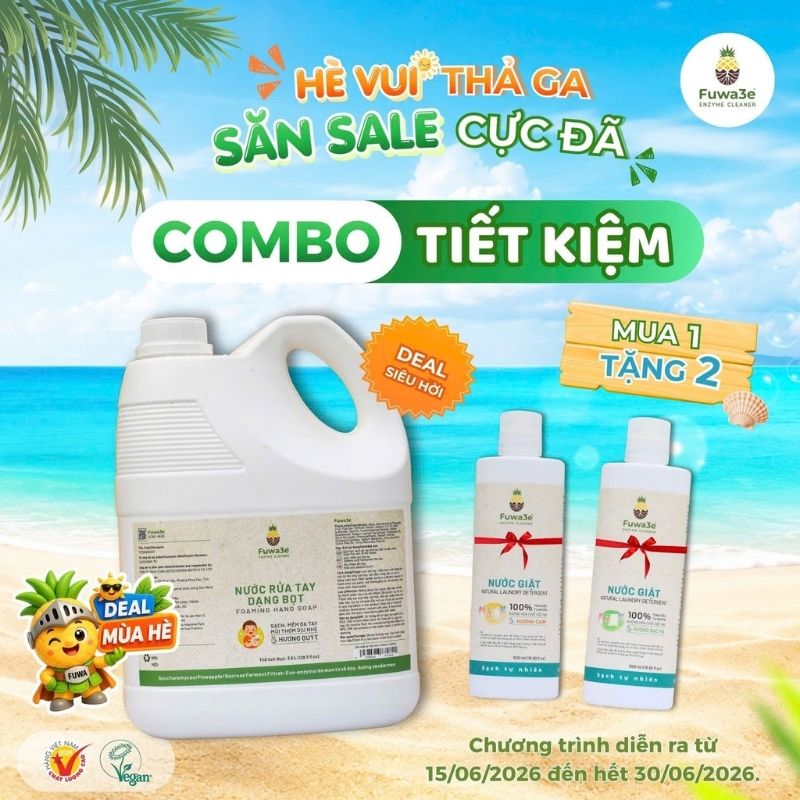 FUWA Combo tiết kiệm (Mua nước rửa tay 3L8 tặng 1 nước bạc hà + 1 nước giặt cam)