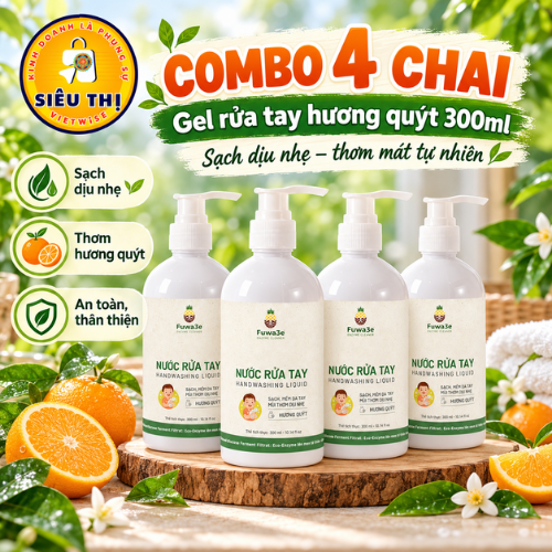 FUWA3E - Combo 4 chai nước rửa tay dạng gel hương Quýt (300ml)
