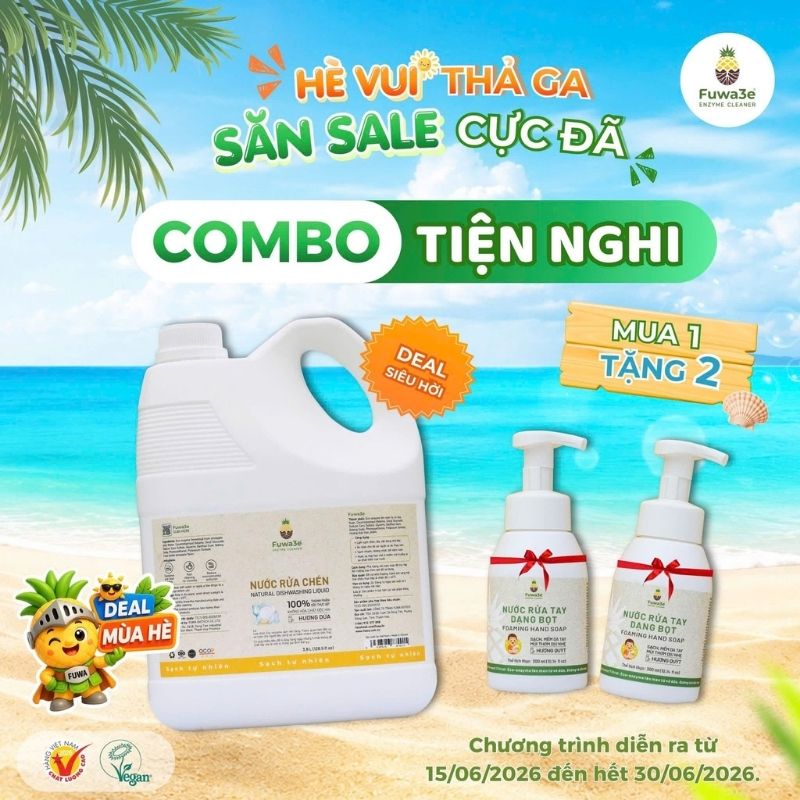 FUWA3E Combo Tiện nghi (Mua nước rửa chén can lớn tặng 2 nước rửa tay bọt)