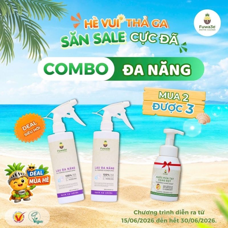 FUWA3E Combo đa năng (Mua 2 lau đa năng 500ml tặng 1 nước rửa tay bọt)