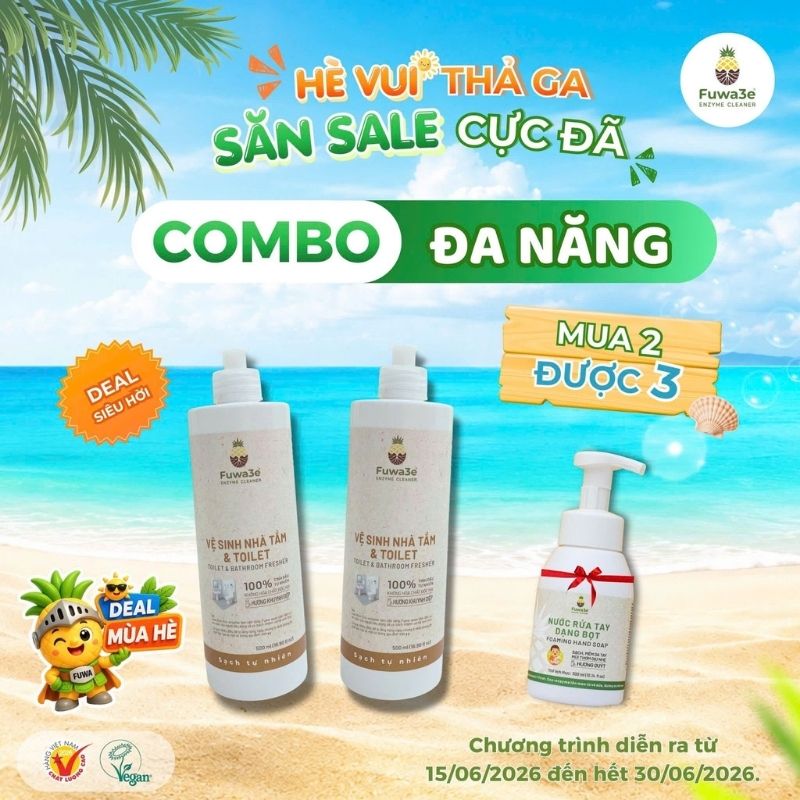 FUWA3E Combo đa năng (Mua 2 vệ sinh nhà tắm & toilet tặng 1 nước rửa tay bọt)