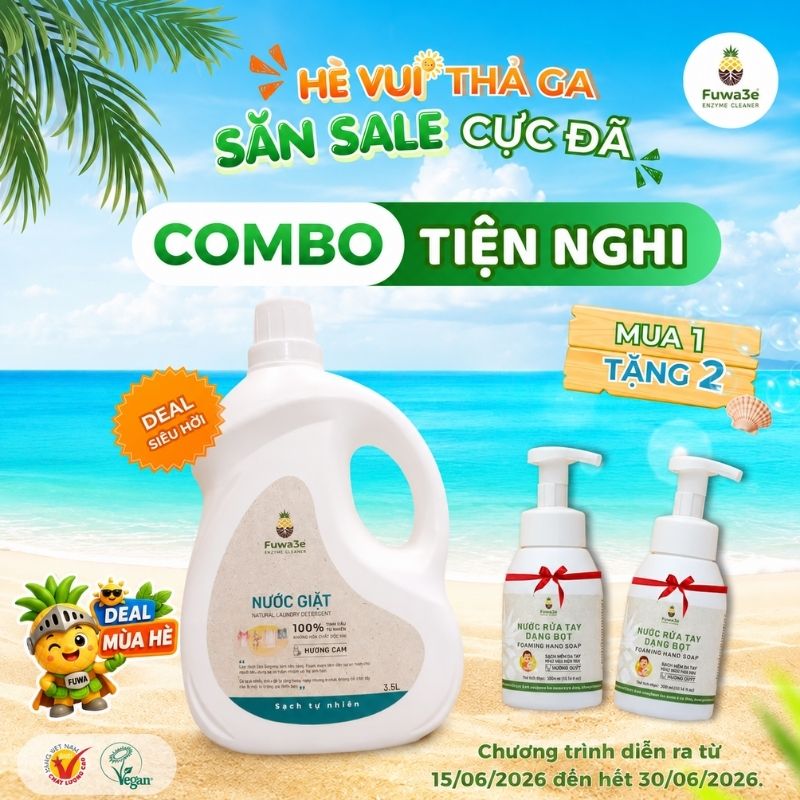 FUWA3E Combo tiện nghi (Mua nước giặt hương cam 3,5l tặng 2 nước rửa tay bọt)