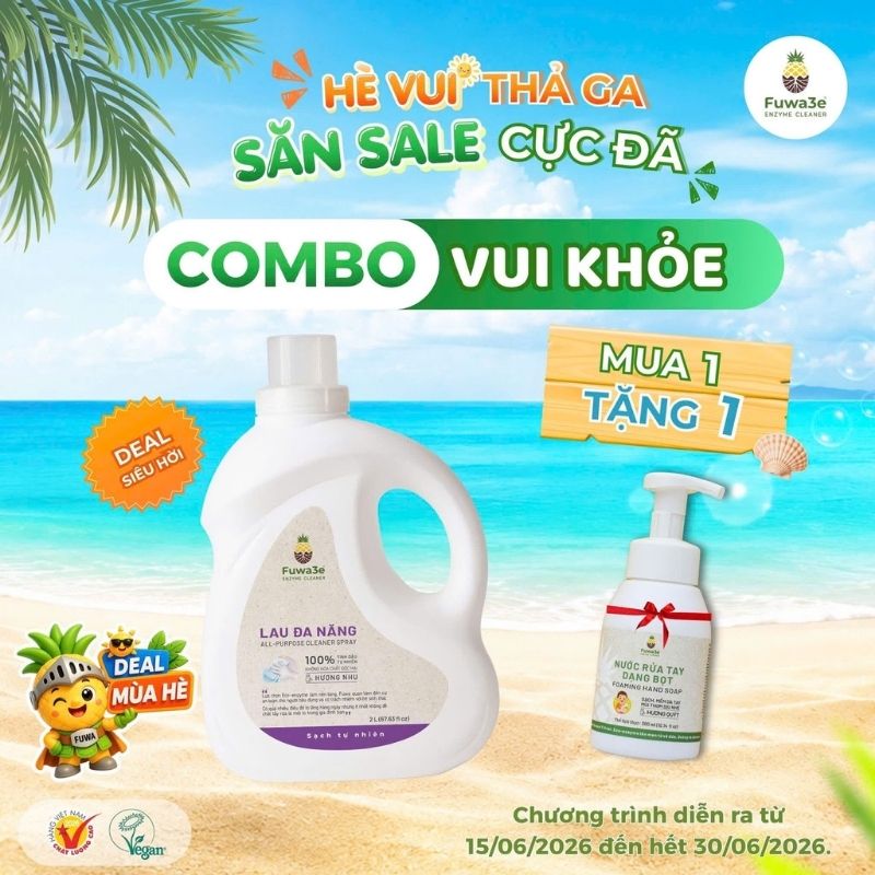 FUWA3E Combo vui khoẻ (Mua lau đa năng 2l tặng nước rửa tay bọt)