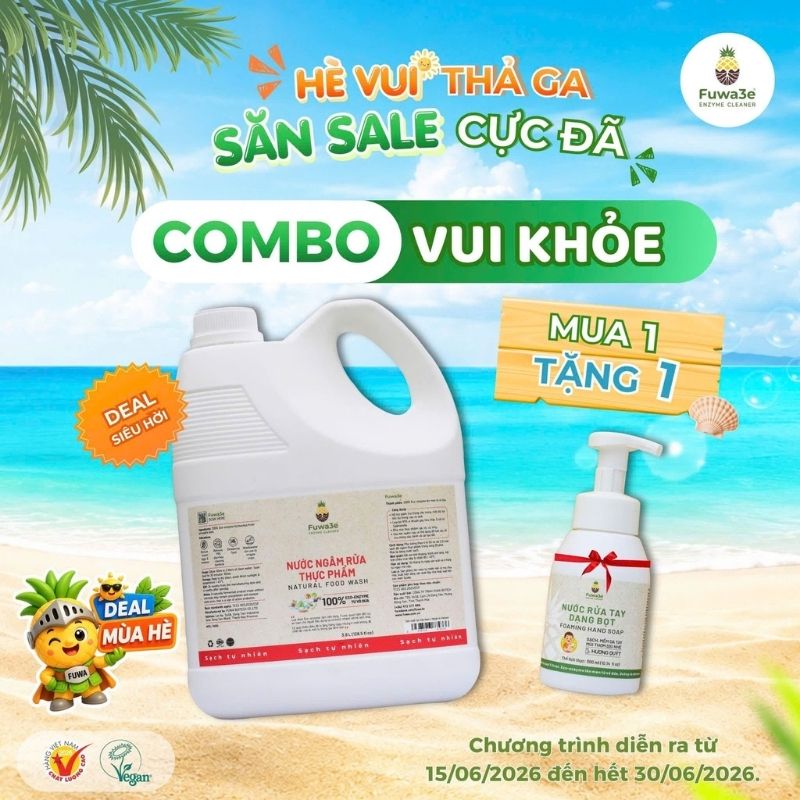 FUWA3E Combo vui khoẻ (Mua nước ngâm rửa thực phẩm 3,8L tặng 1 nước rửa tay bọt)